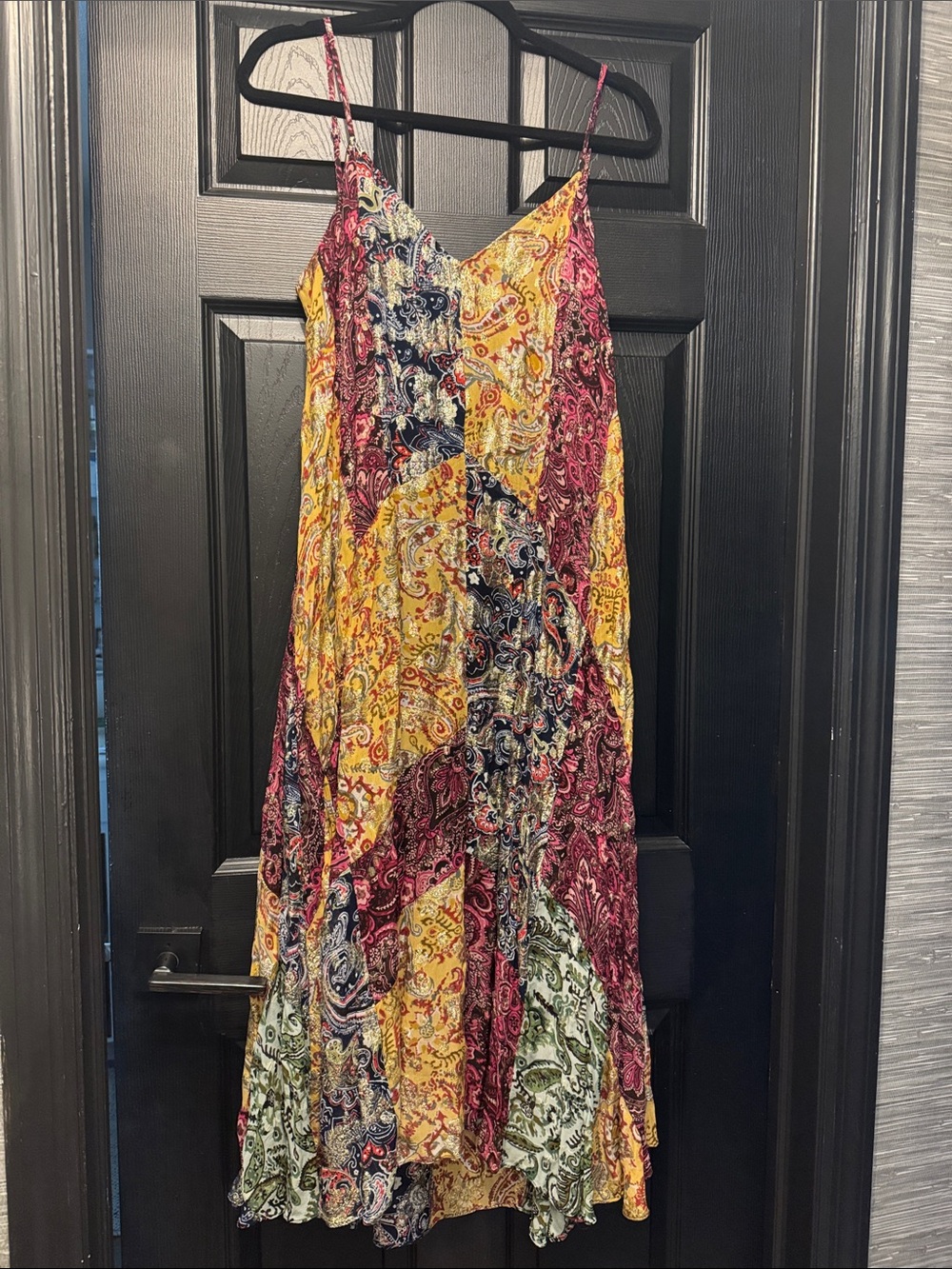 Zara Patchwork Paisley Maxi Dress w/gold thread accents